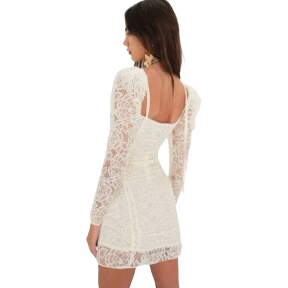 For Love & Lemons Belladonna Mini Dress Small Lace Rosette Long Sleeve Ruched - Picture 2 of 9